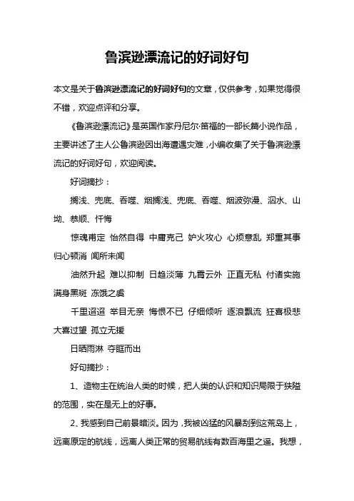 鲁滨逊漂流记的好词好句