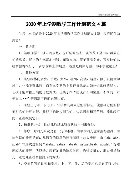 2020年上学期教学工作计划范文4篇