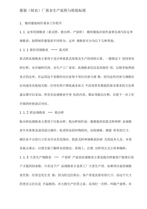 服装制衣厂基本生产流程与检验标准