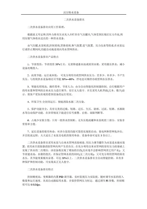 二次供水设备排名