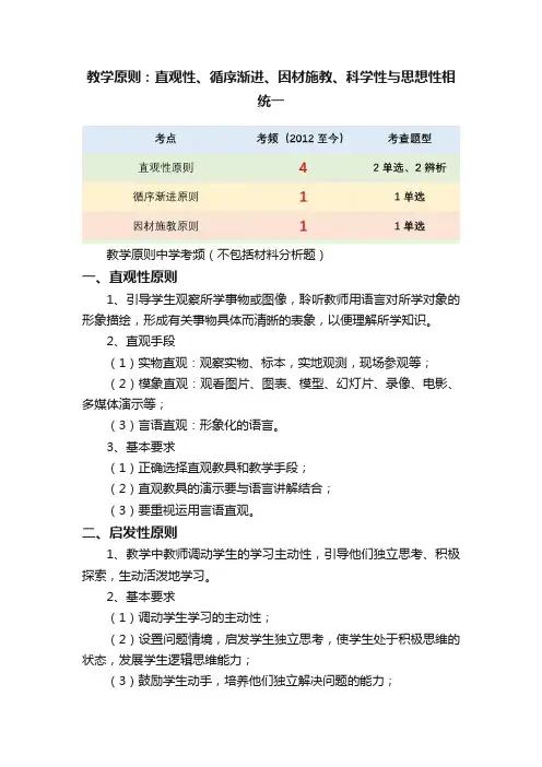 教学原则：直观性、循序渐进、因材施教、科学性与思想性相统一