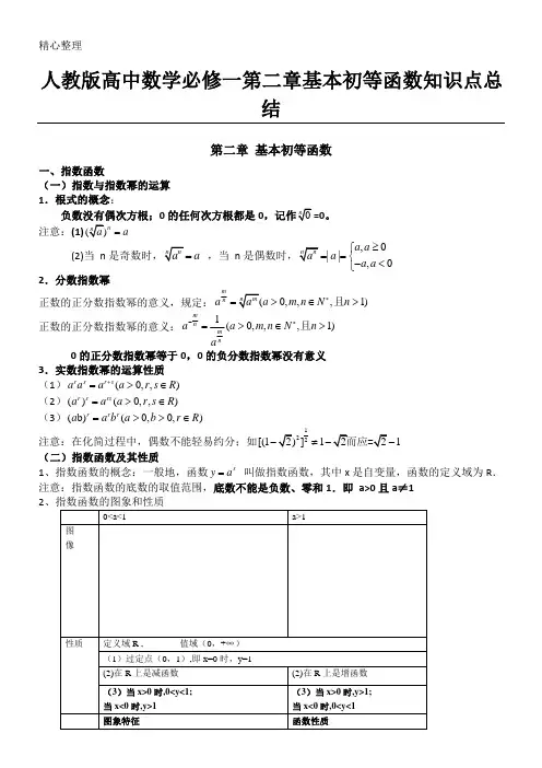人教版重点高中数学必修一 第二章 基本初等函数知识点总结