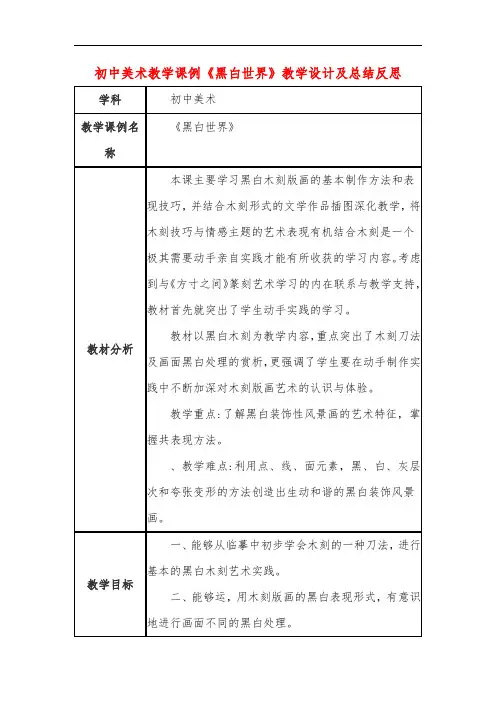 初中美术教学课例《黑白世界》教学设计及总结反思
