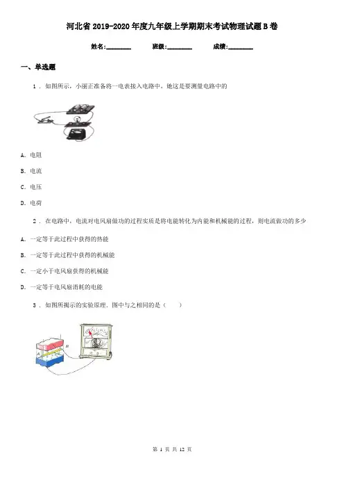 河北省2019-2020年度九年级上学期期末考试物理试题B卷