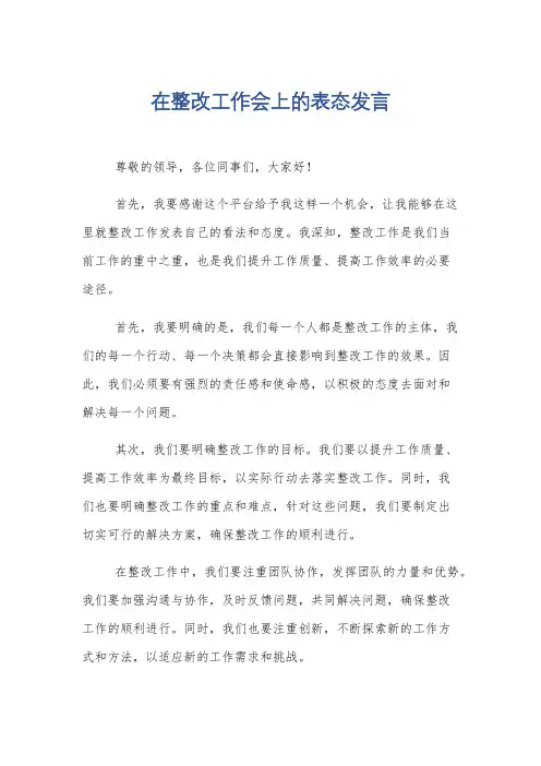 在整改工作会上的表态发言
