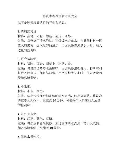 肺炎患者养生食谱表大全