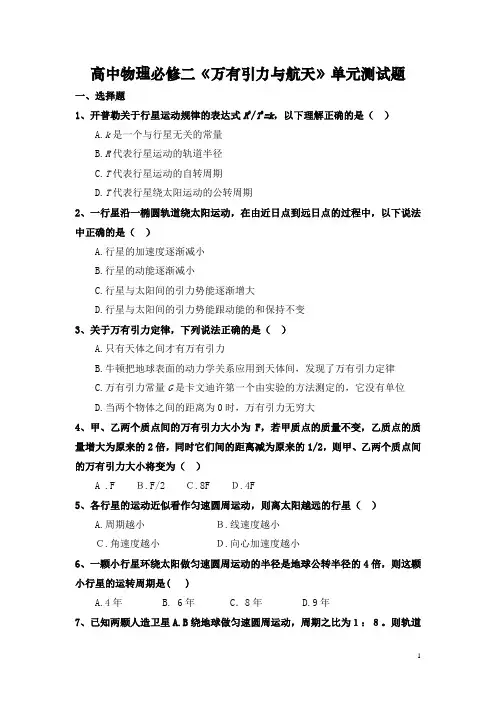 高中物理必修二《万有引力与航天》单元测试题(典型题含答案)