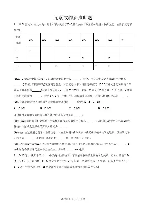 高考化学一轮专复习练习元素或物质推断