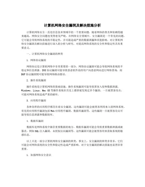 计算机网络安全漏洞及解决措施分析