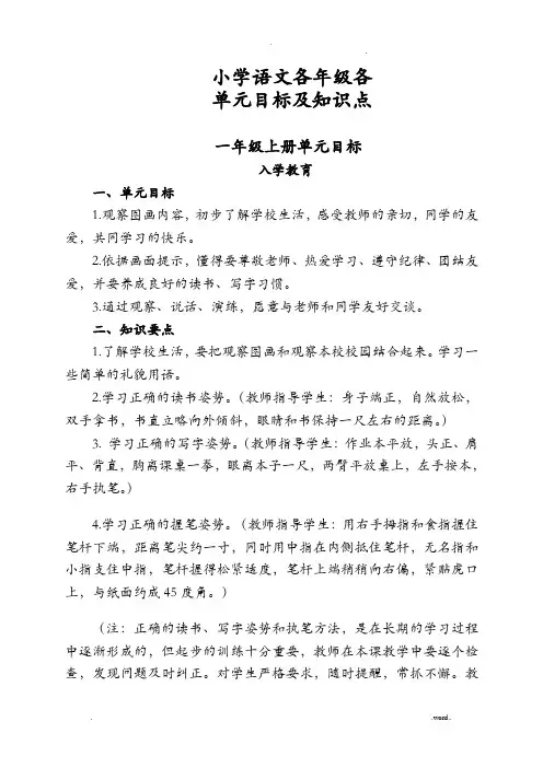 小学语文单元目标及知识点