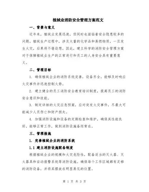 植绒业消防安全管理方案范文