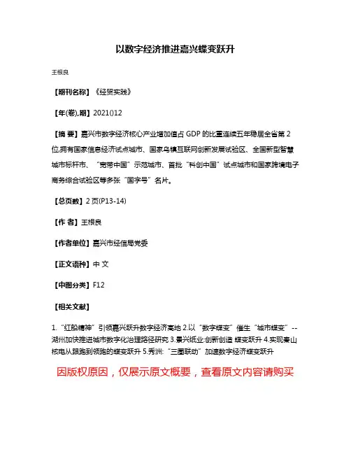 以数字经济推进嘉兴蝶变跃升