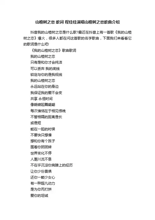 山楂树之恋歌词程佳佳演唱山楂树之恋歌曲介绍