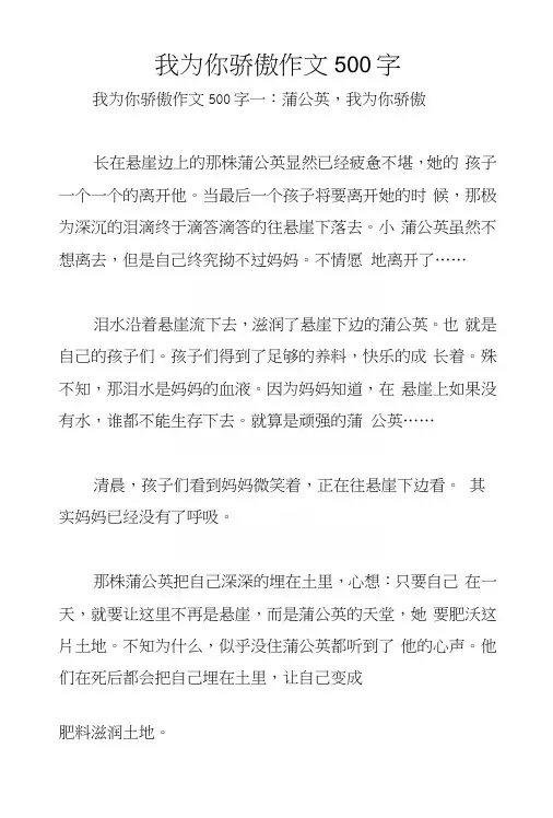 我为你骄傲作文500字
