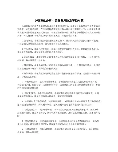 小额贷款公司中的财务风险及管控对策