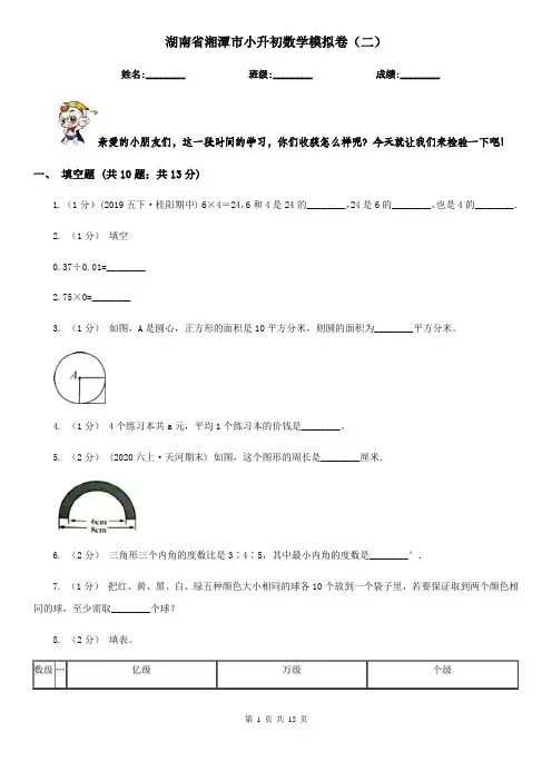 湖南省湘潭市小升初数学模拟卷(二)