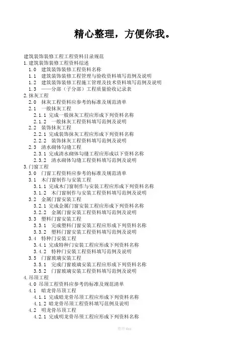 建筑装饰装修工程资料目录及表格
