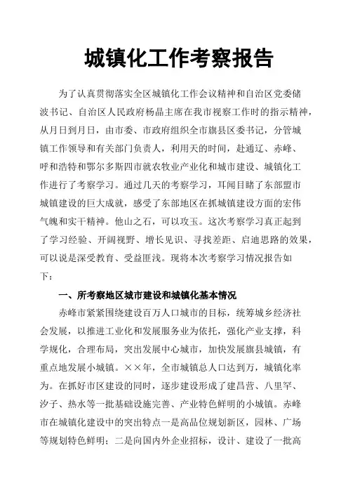 城镇化工作考察报告