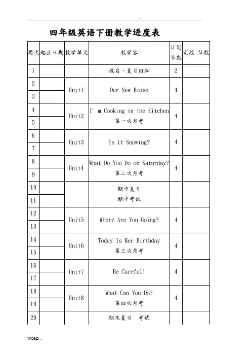 陕旅版小学四年级英语(下册)教(学)案