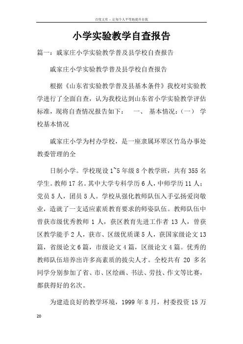 小学实验教学自查报告