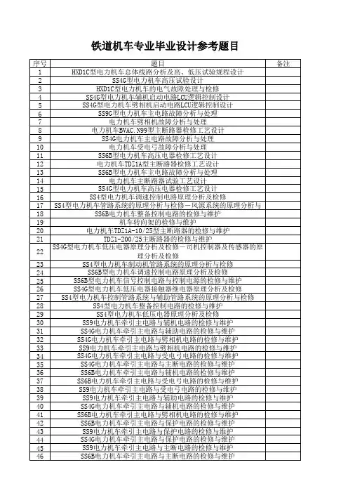 铁道机车专业毕业设计参考题目