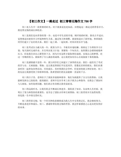 【初三作文】一路走过 初三青春无悔作文700字