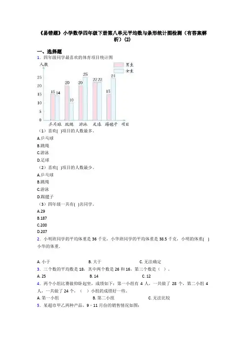 《易错题》小学数学四年级下册第八单元平均数与条形统计图检测(有答案解析)(2)
