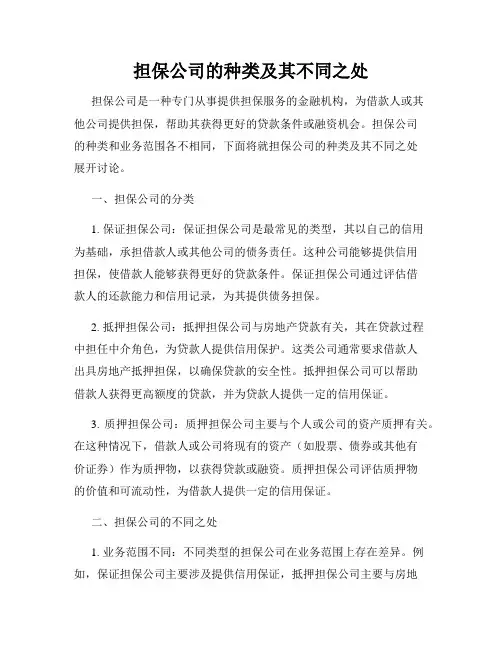 担保公司的种类及其不同之处