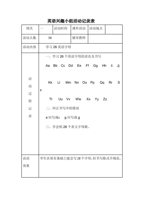 小学英语兴趣小组活动记录