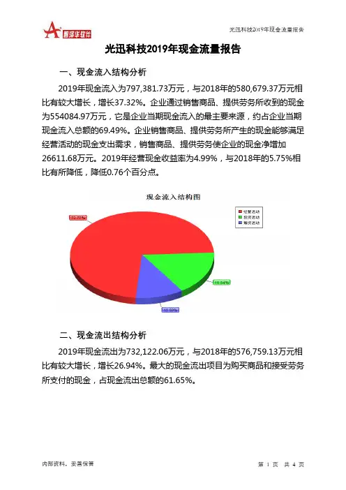 光迅科技2019年现金流量报告