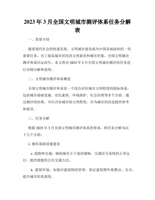 2023年3月全国文明城市测评体系任务分解表
