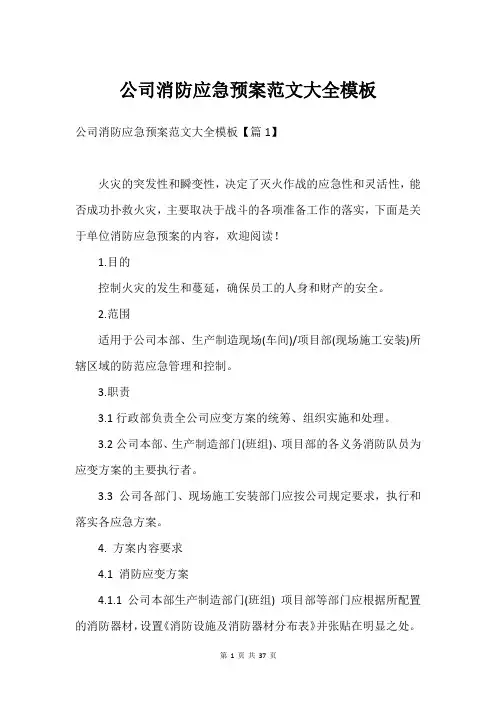 公司消防应急预案范文大全模板