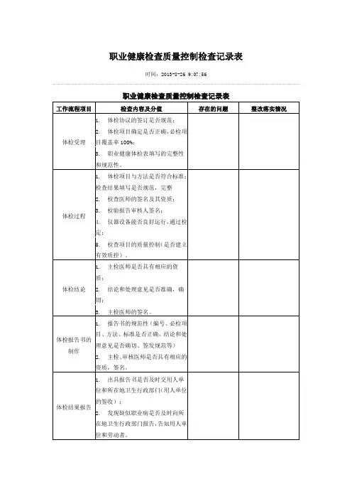 职业健康检查机构检查记录表