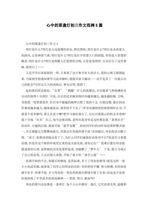 心中的那盏灯初三作文范例5篇