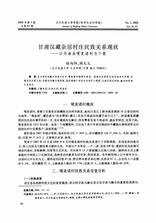 甘肃汉藏杂居村庄民族关系现状——以舟曲县嗄麦诺村为个案