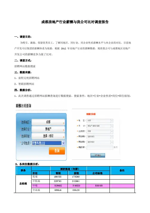 房地产行业与我公司薪酬比对调查报告