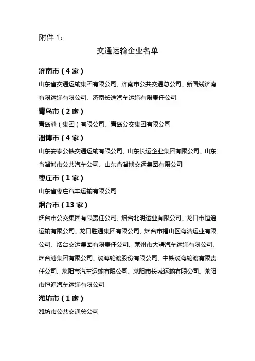 交通运输企业名单