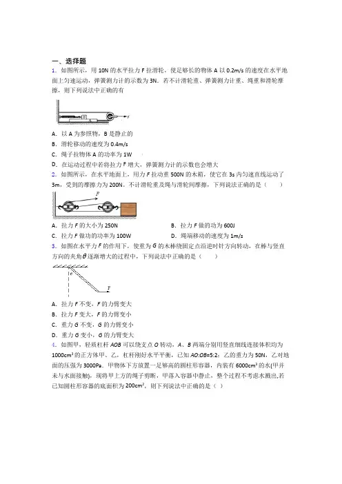 初二物理下学期第十二章 简单机械单元 易错题测试综合卷检测试题