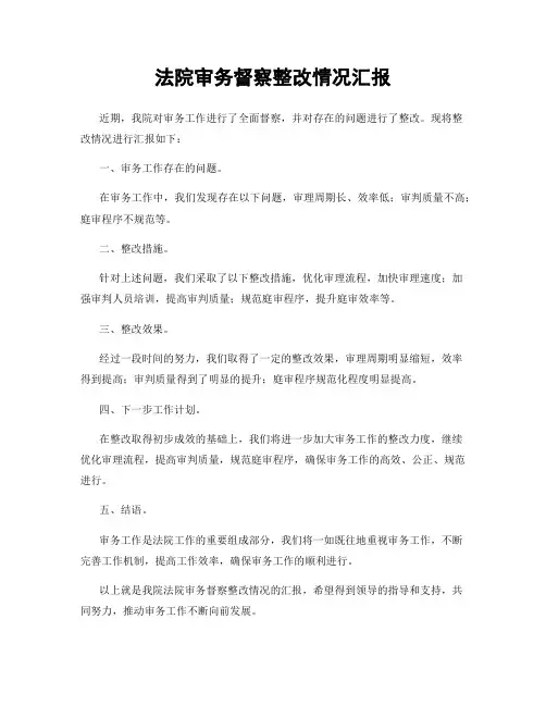 法院审务督察整改情况汇报