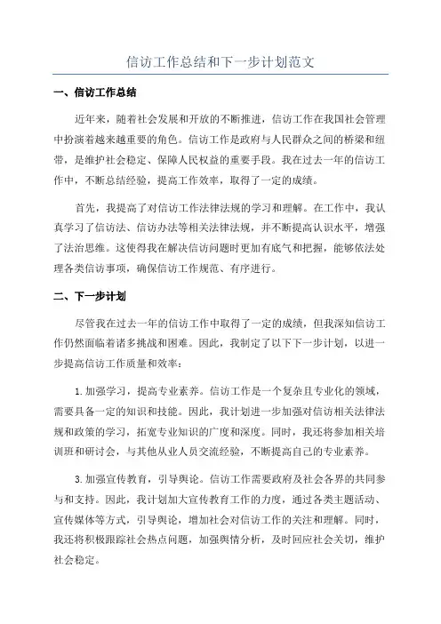 信访工作总结和下一步计划范文