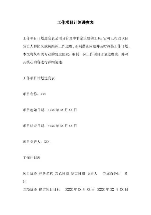 工作项目计划进度表