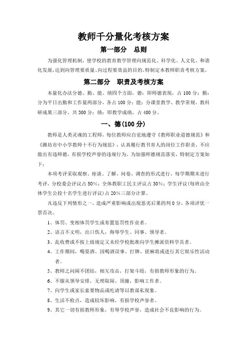 教师千分量化考核方案