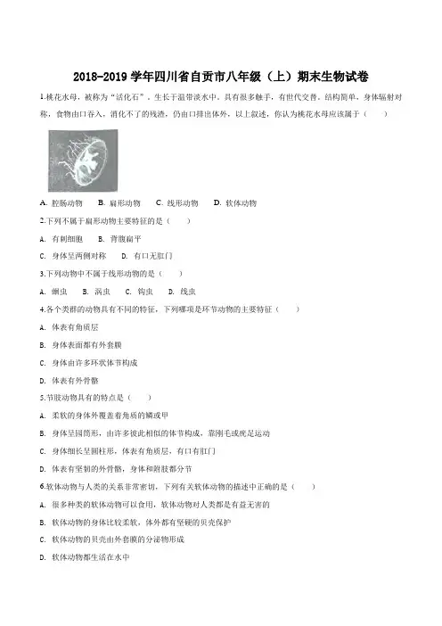 四川省自贡市2018-2019学年八年级上学期期末生物试题(原卷版)