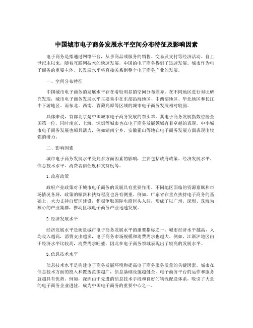 中国城市电子商务发展水平空间分布特征及影响因素
