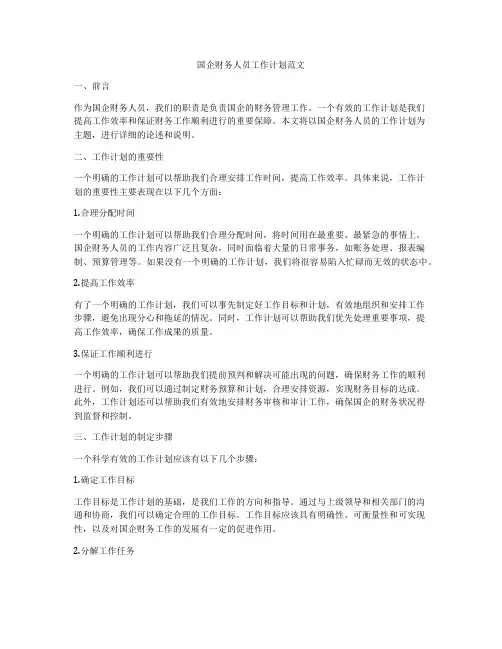 国企财务人员工作计划范文