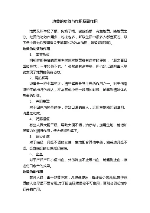 地黄的功效与作用及副作用