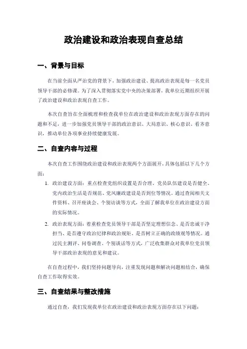 政治建设和政治表现自查总结