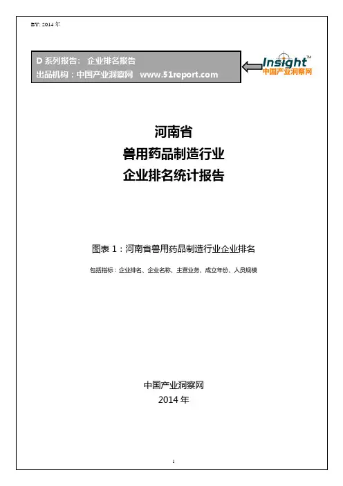 河南省兽用药品制造行业企业排名统计报告