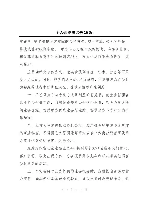 个人合作协议书15篇