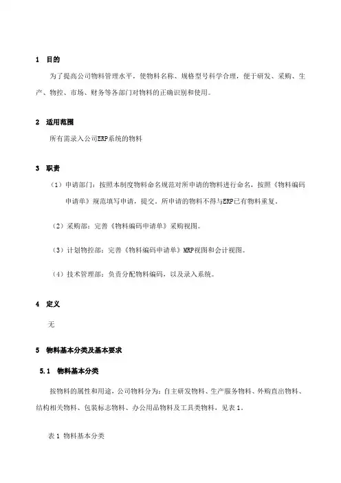 ERP物料名称型命名规范